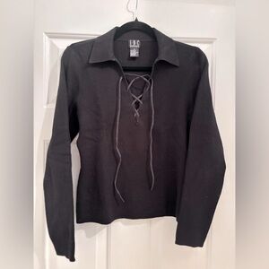 INC leather lace-up black cotton sweater - Petite Medium